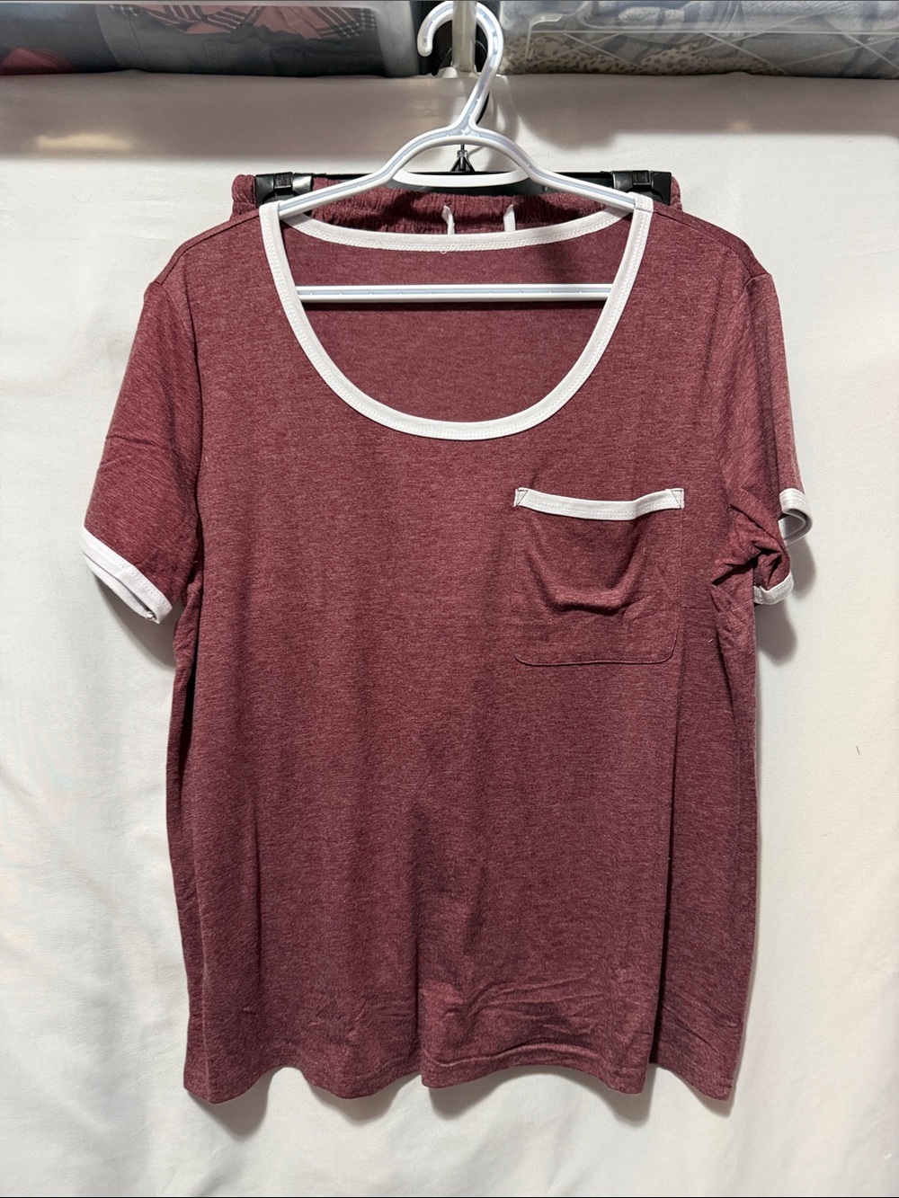 Women’s Athletic tshirt and Shorts — Burgundy with White Trim